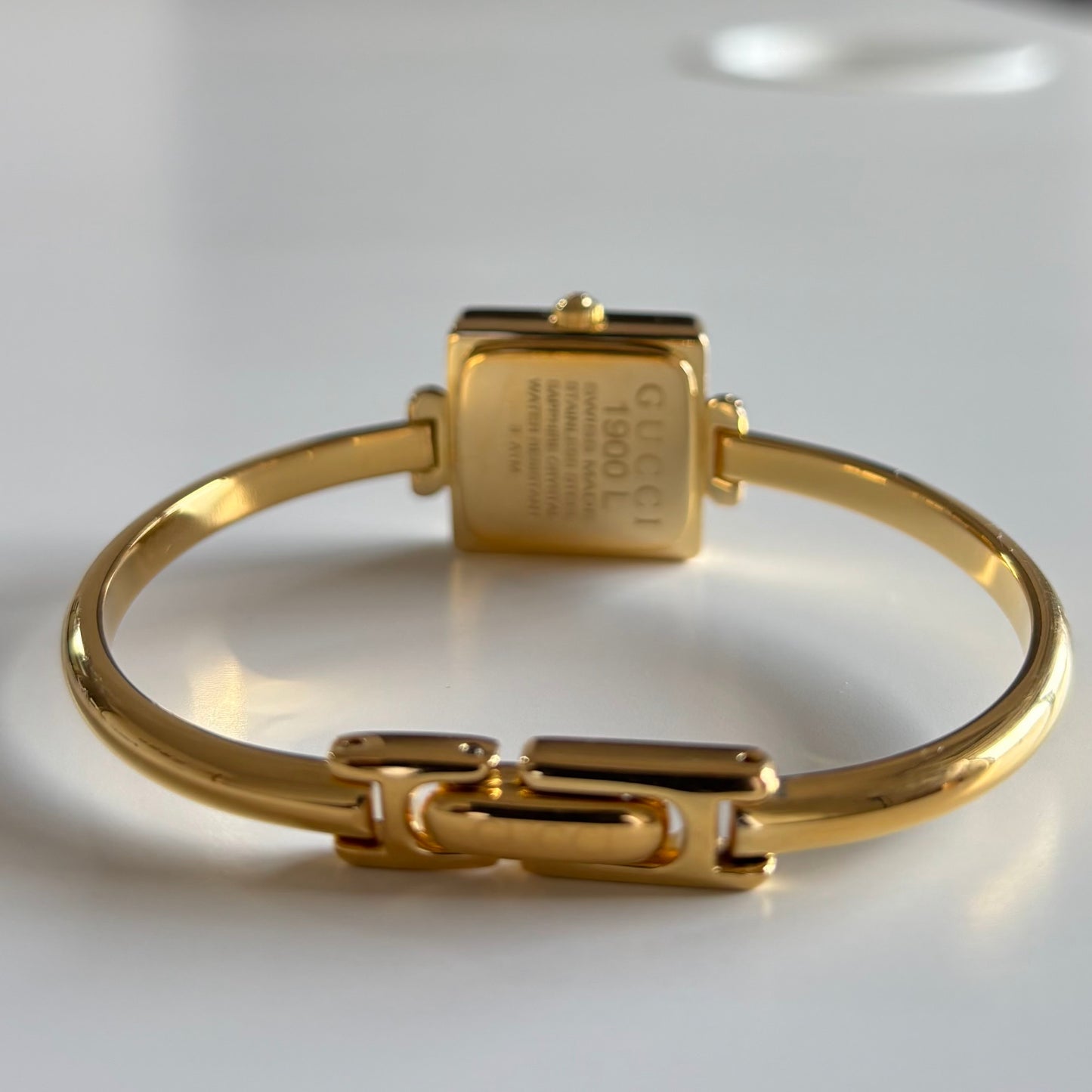 Gucci 1990s Square Dial Gold Plated Bangle Watch