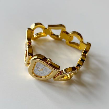 Yves Saint Laurent 1990s Heart  Dial Band Gold Plated Watch