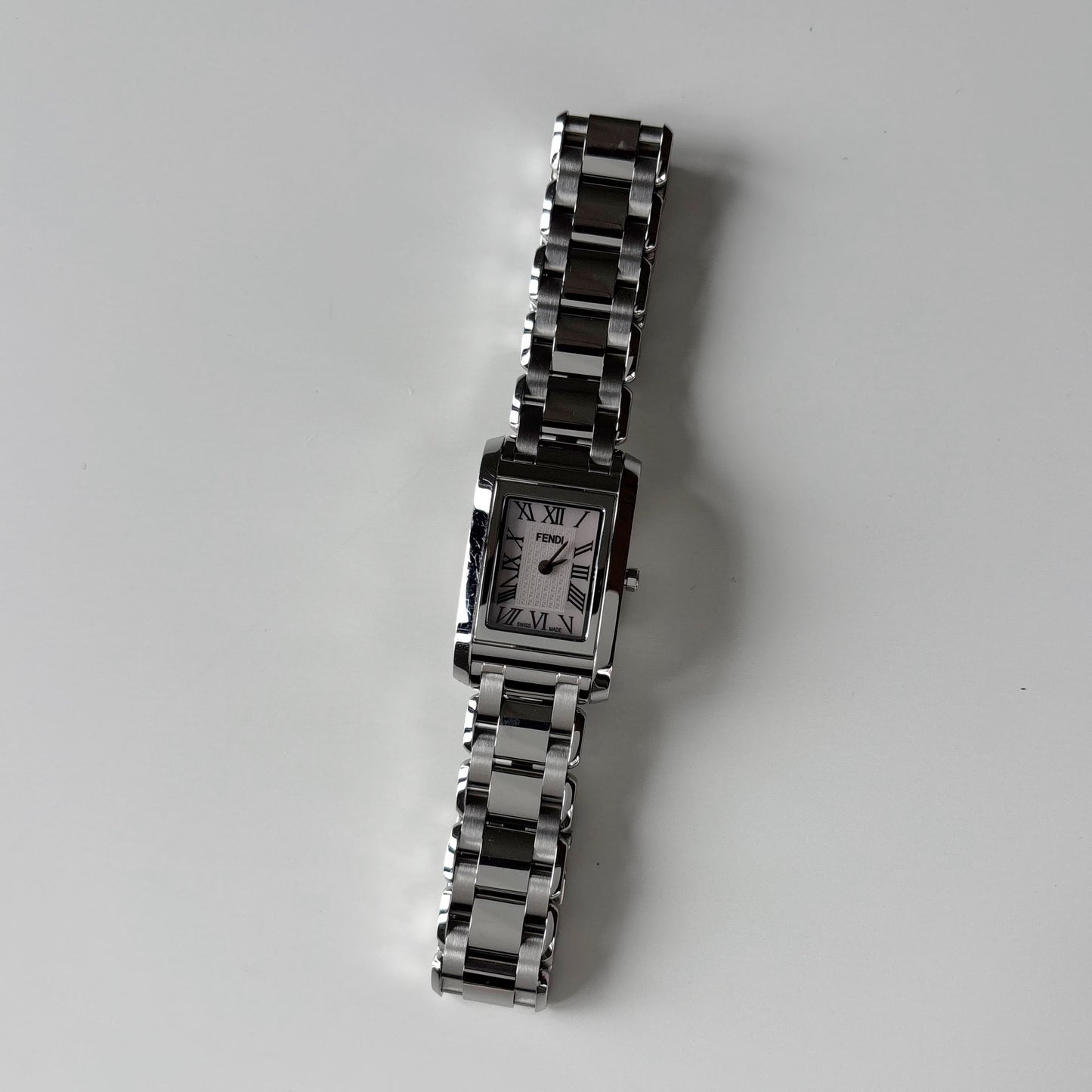 Fendi 1990s Seashell Dial Stainless steel Tank Watch