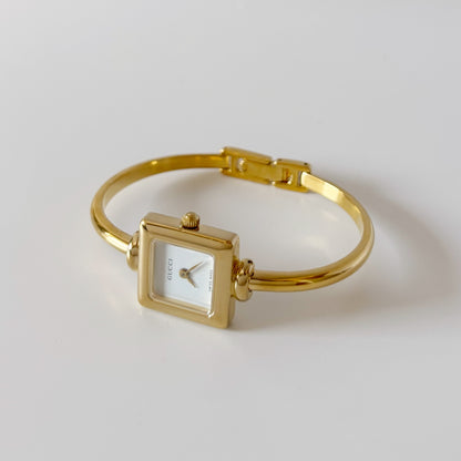 Gucci 1990s Square Dial Gold Plated Bangle Watch