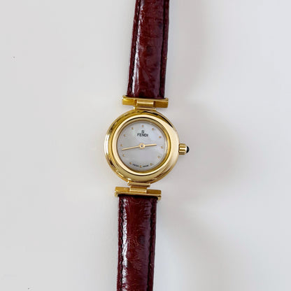 Fendi 1990s Seashell Dial Round Gold Plated Watch