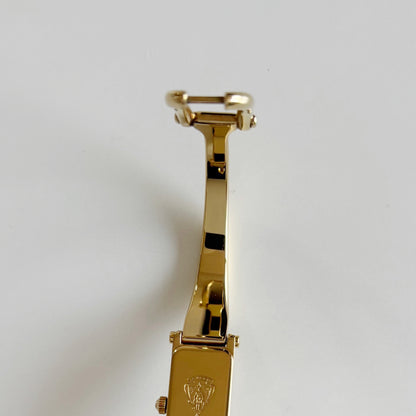 Gucci 1990s Cream Dial Rectangular Gold Plated Bangle Watch