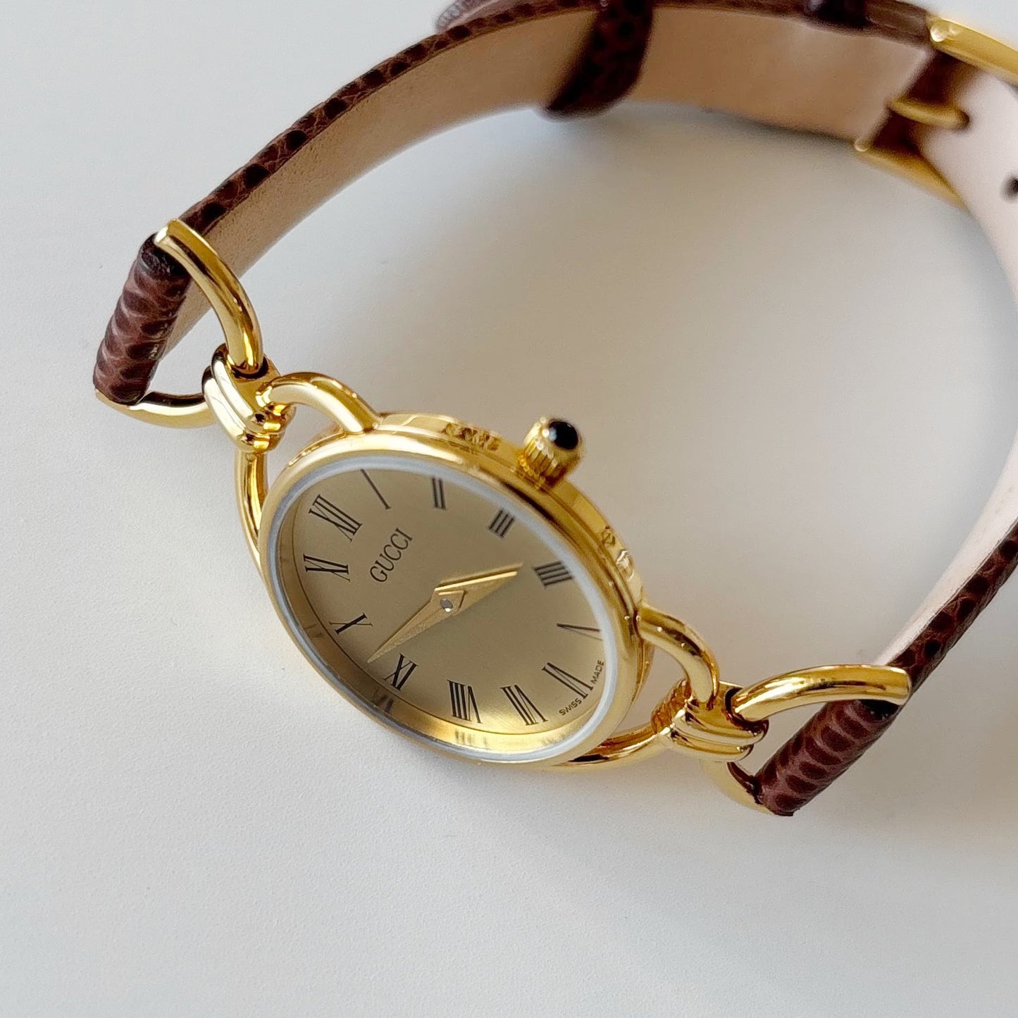 Gucci 1990s Gold Dial Gold Plated Horsebit Watch
