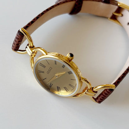 Gucci 1990s Gold Dial Gold Plated Horsebit Watch