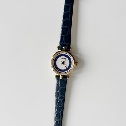 Gucci 1990s Round Dial Blue Gold Plated Watch