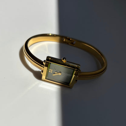 Yves Saint Laurent 1990s Green Dial Gold Plated Bangle Watch