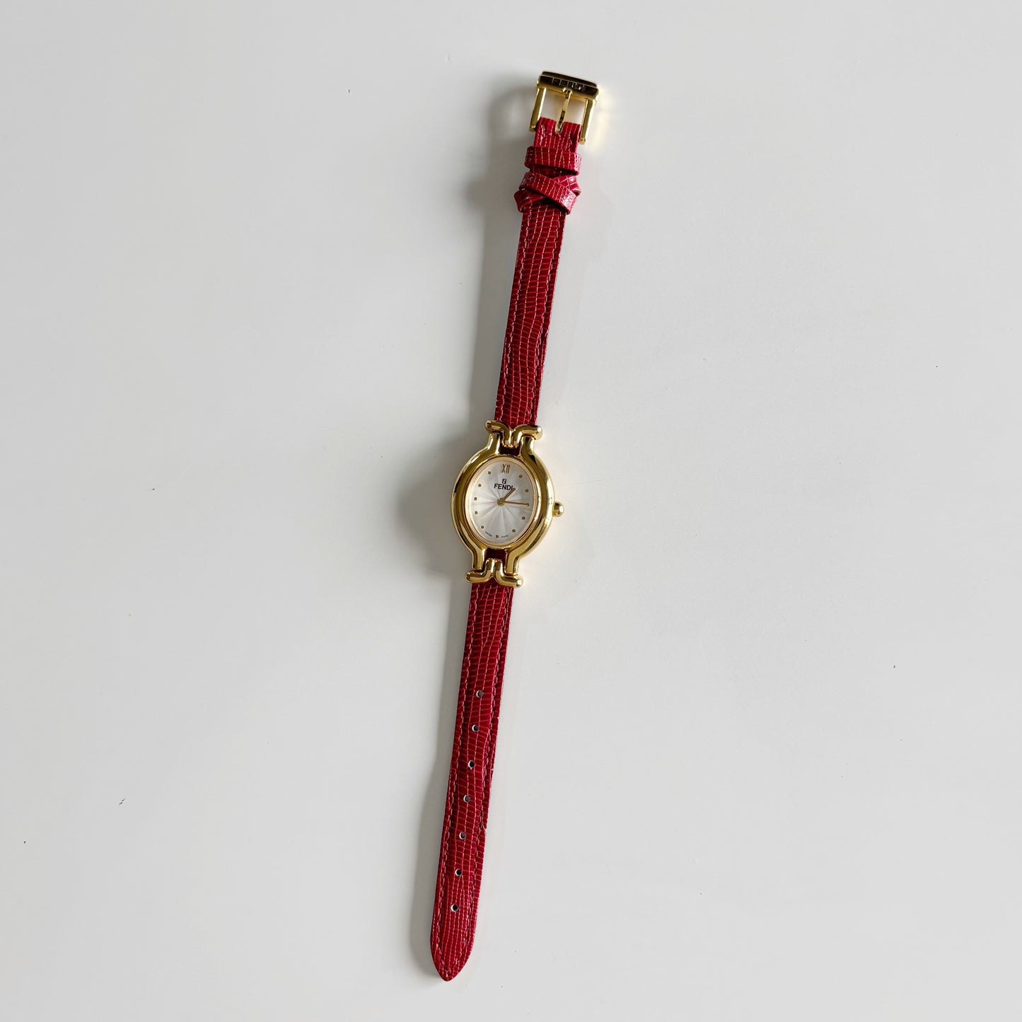 Fendi 1990s Interchangeable Strap Gold Plated Watch with 5 straps, case