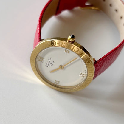 Dior 1990s Round Dial Gold Plated Watch