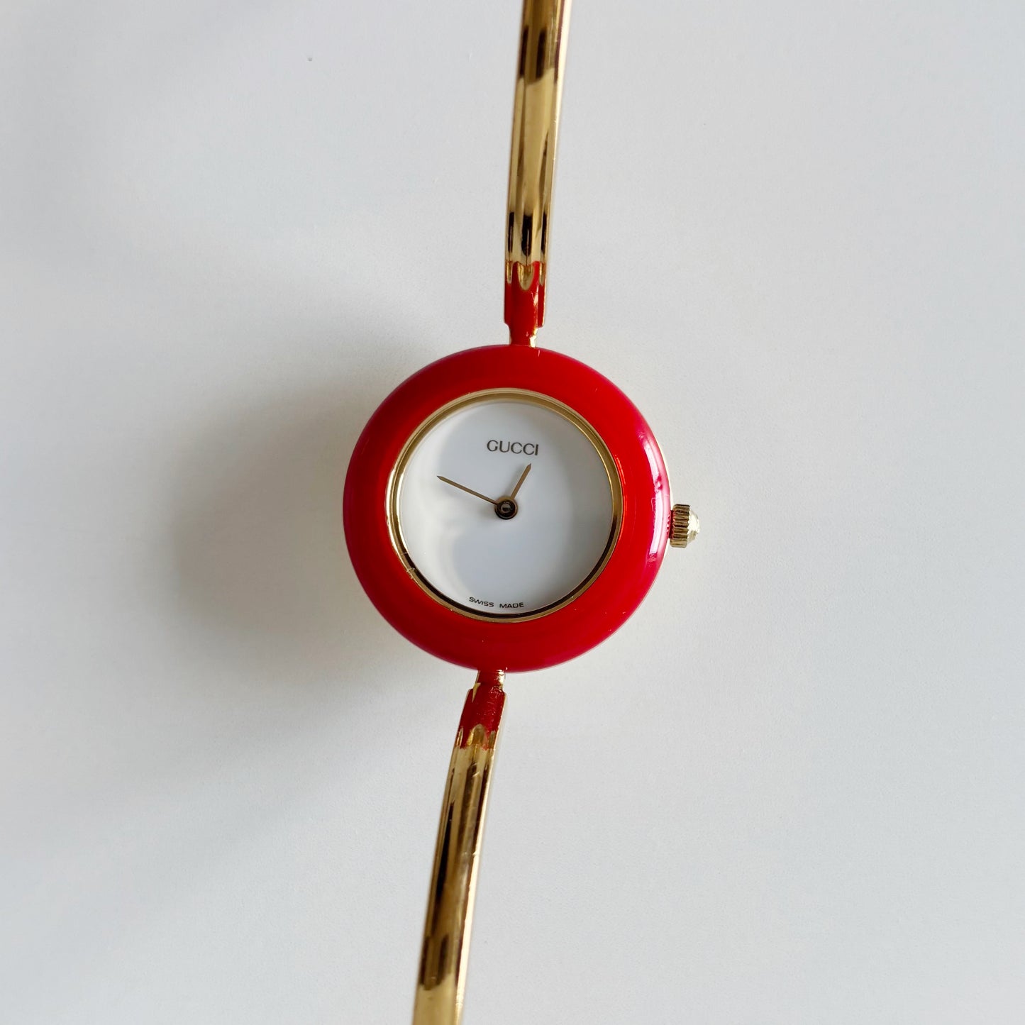 Gucci 1990s Interchangeable Bezel Gold Plated Bangle Watch with 12 bezels, case