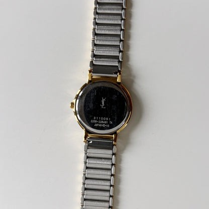 Yves Saint Laurent 1990s Navy Round Dial Two Tone Watch