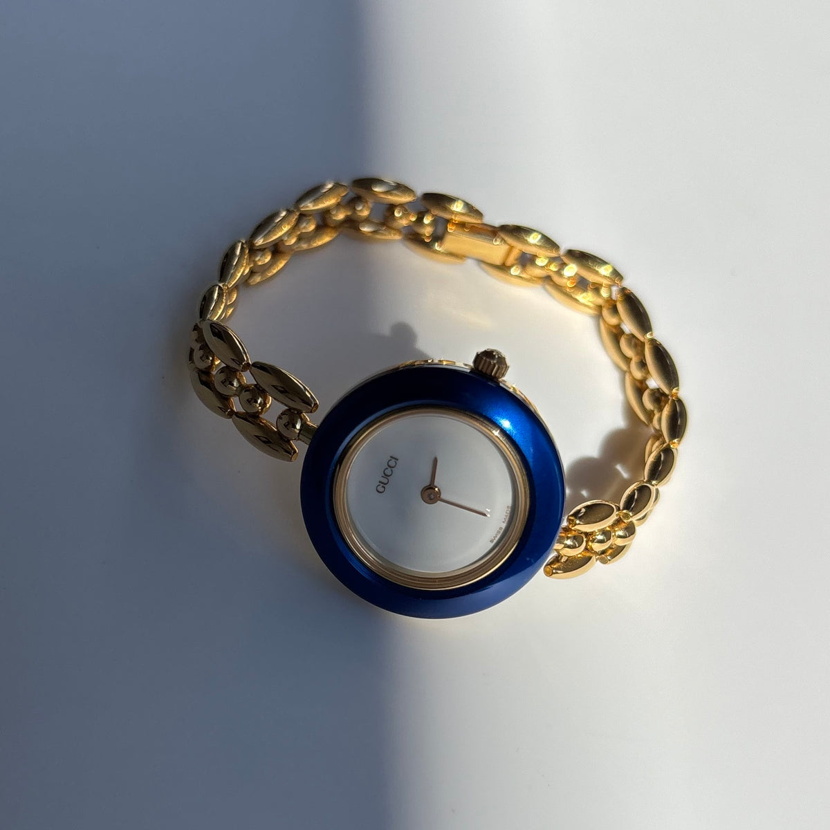 Gucci 1990s Interchangeable Bezel Gold Plated Rice Chain Watch with 6 bezels, case (160mm)