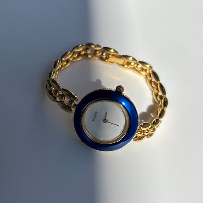 Gucci 1990s Interchangeable Bezel Gold Plated Rice Chain Watch with 6 bezels, case (160mm)