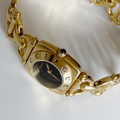 Gucci 1990s Black Dial Gold Plated Watch