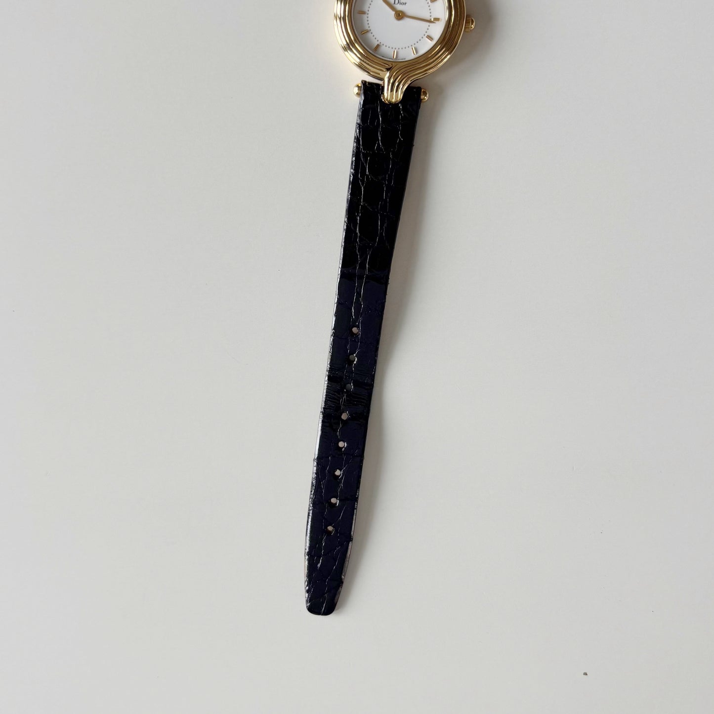 Dior 1990s Round Dial Interchangeable strap Gold Plated Watch with 3 straps, case