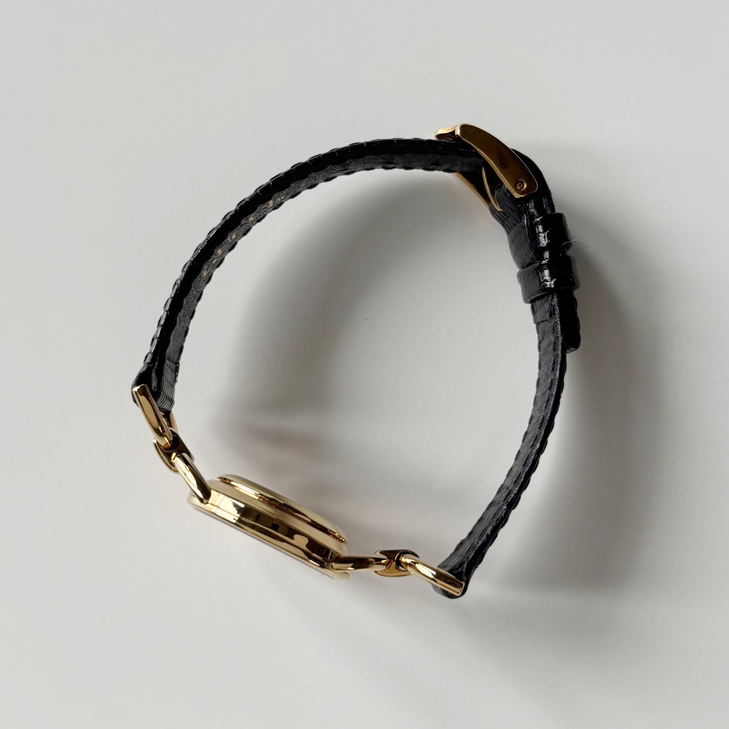 Gucci 1990s Black Dial Horsebit Gold Plated Watch