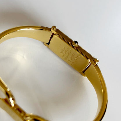 Gucci 1990s Seashell Dial Rectangular Gold Plated Bangle Watch