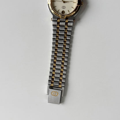 Gucci 1990s Date Round Dial Gold Plated Two Tone Watch (Large)