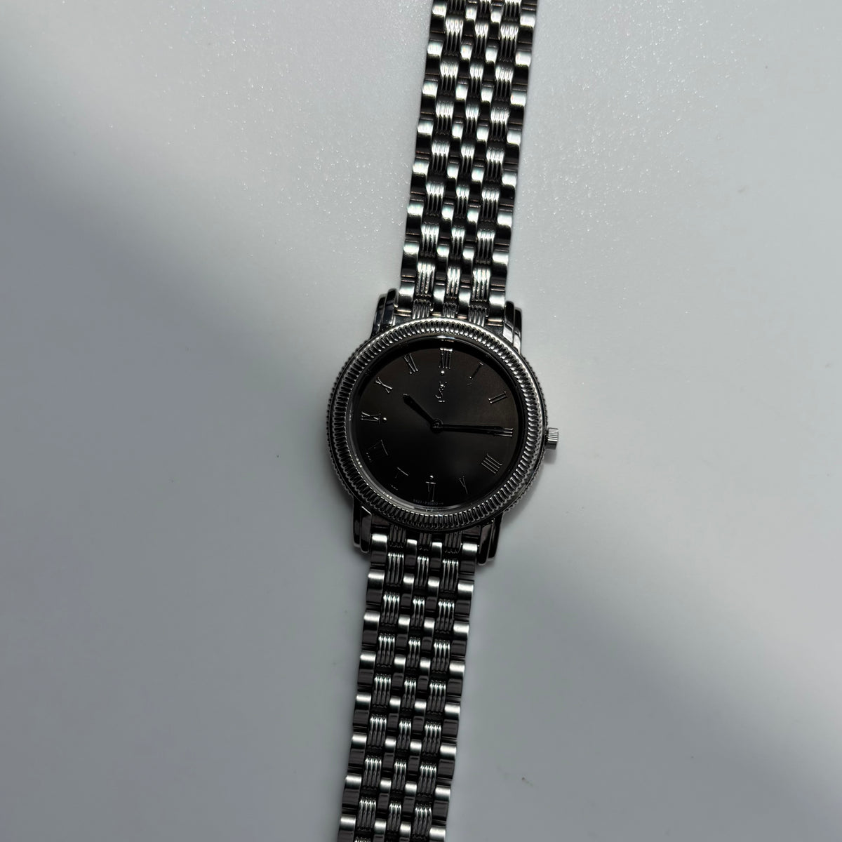 Yves Saint Laurent 1990s Dark Gray Round Dial Stainless Steel Watch