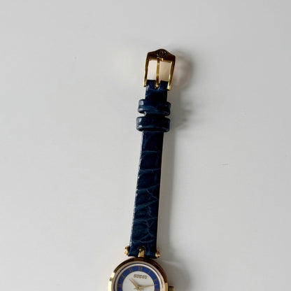 Gucci 1990s Blue Round Dial Gold Plated Watch