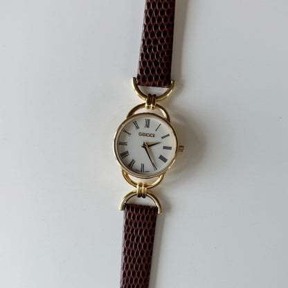 Gucci 1990s Round Dial Horsebit Gold Plated Watch