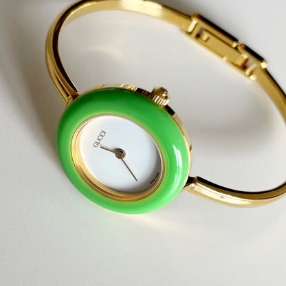 Gucci 1990s Interchangeable Bezel Gold Plated Watch with 12 bezels, case