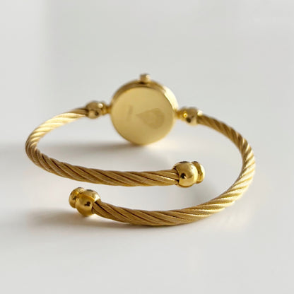 Gucci 1990s Black Dial Gold Plated Cable Bangle Watch