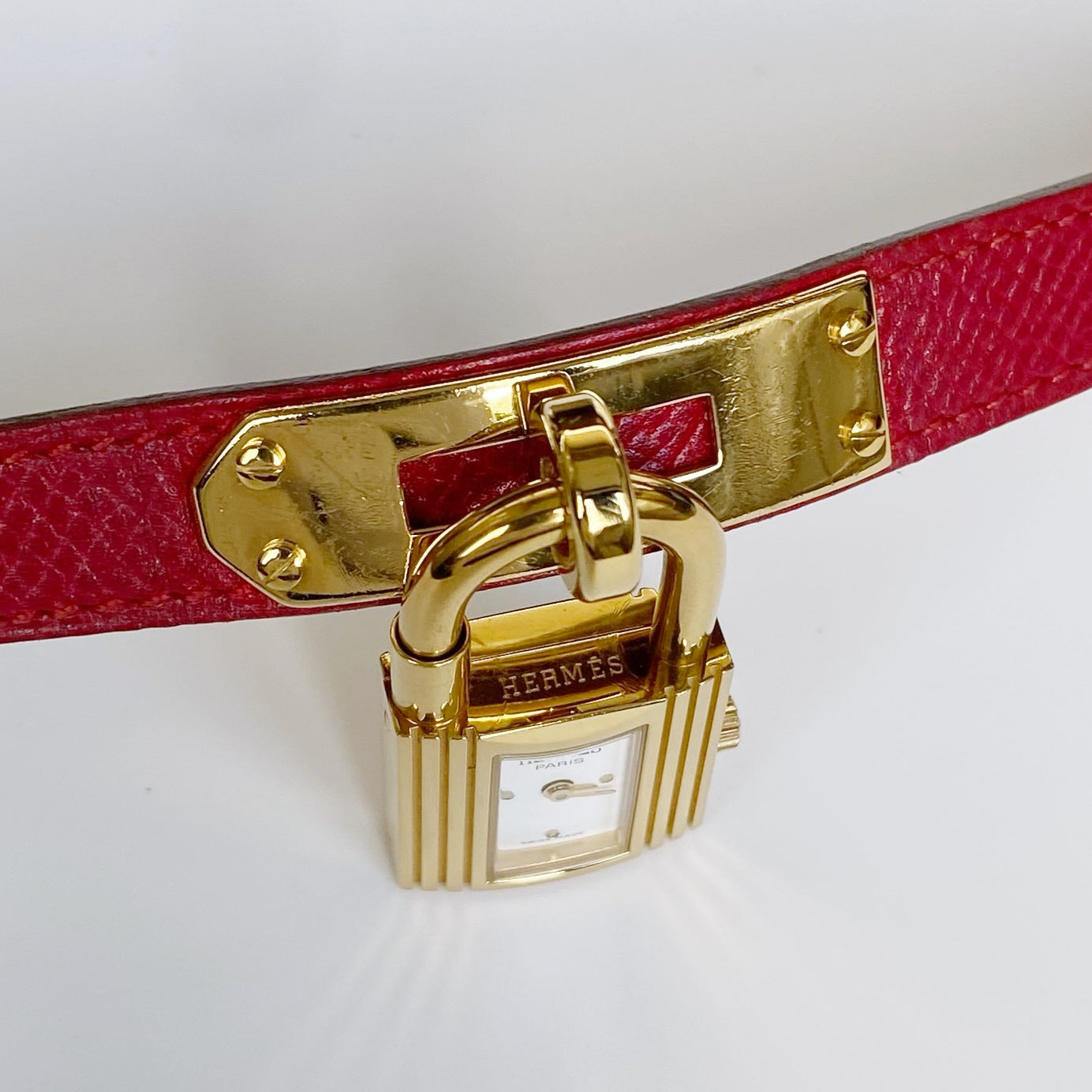 Hermes 1990s Kelly Gold Plated Red Leather Strap Watch