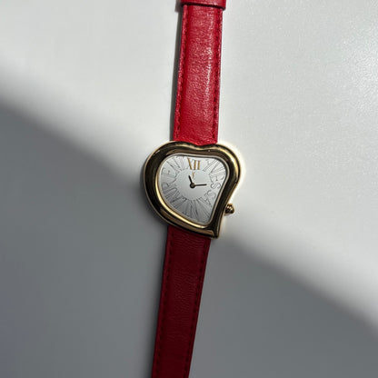 Yves Saint Laurent 1990s Heart Dial Gold Plated Red Watch