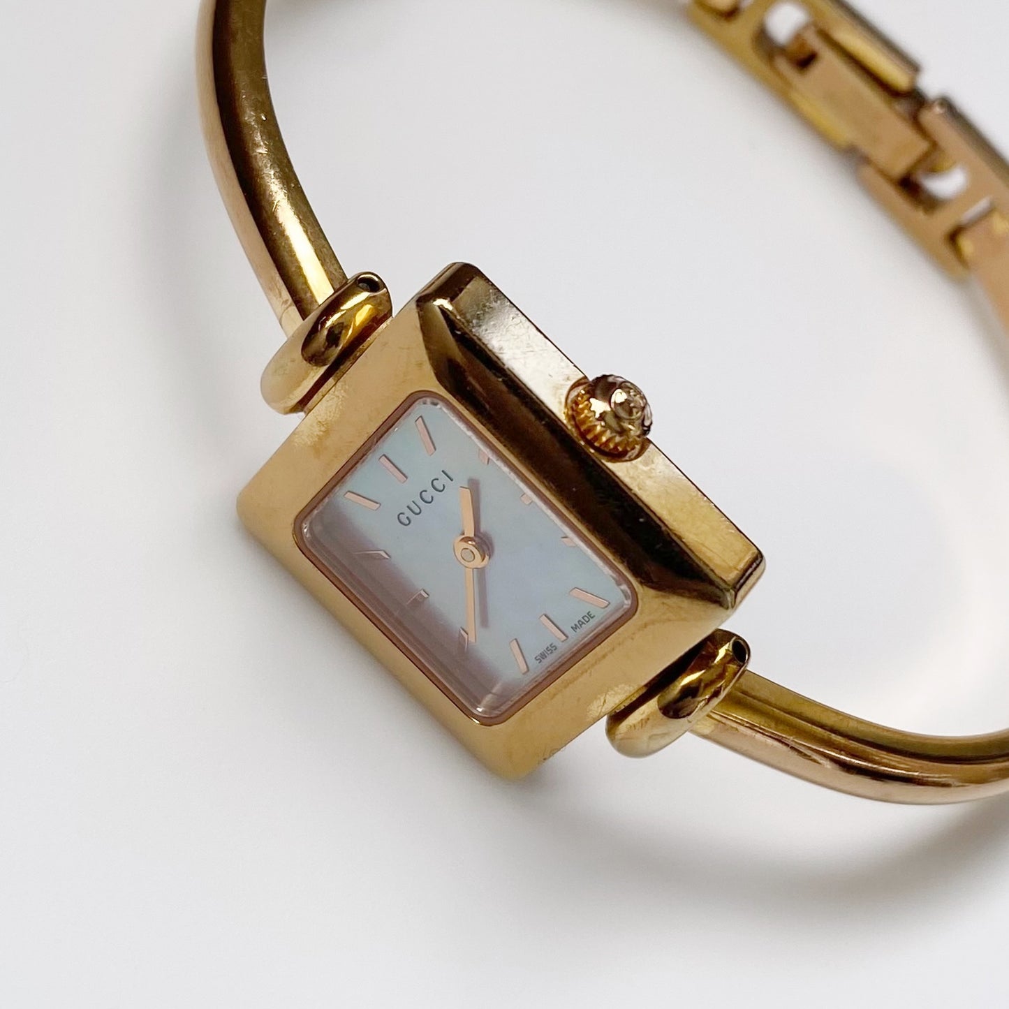 Gucci 1990s Seashell Dial Gold Plated Bangle Watch