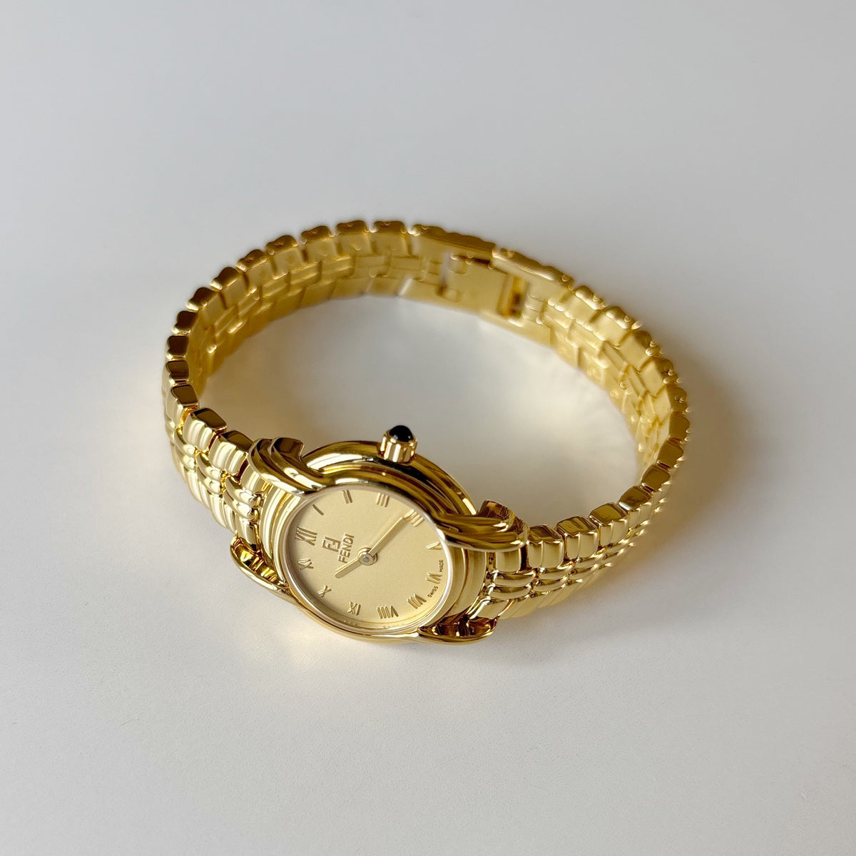 Fendi 1990s Round Dial Gold Plated Watch