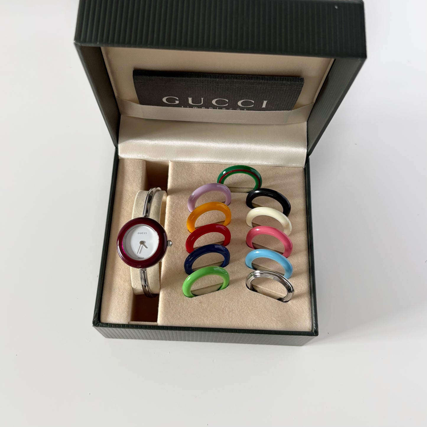 Gucci 1990s Interchangeable Bezel Stainless steel Bangle Watch with 12 bezels, case