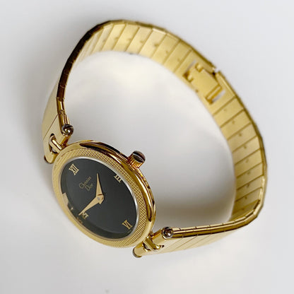 Dior 1990 Black Dial Gold Plated Watch (Women's)