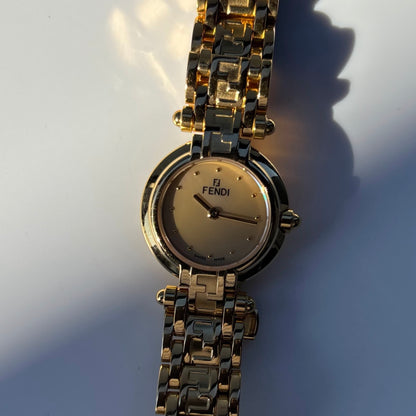Fendi 1990s Seashell Round Dial Gold Plated Watch