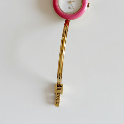Gucci 1990s Interchangeable Bezel Gold Plated Bangle Watch with 12 bezels, case