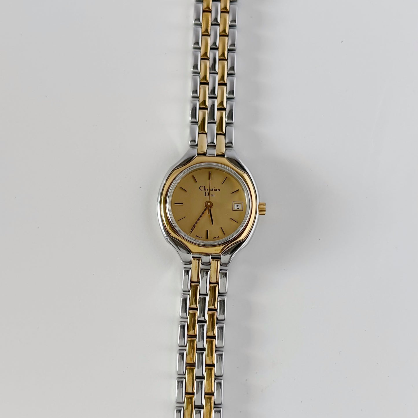 Dior 1990s Date Round Dial Two Tone Gold Plated Watch