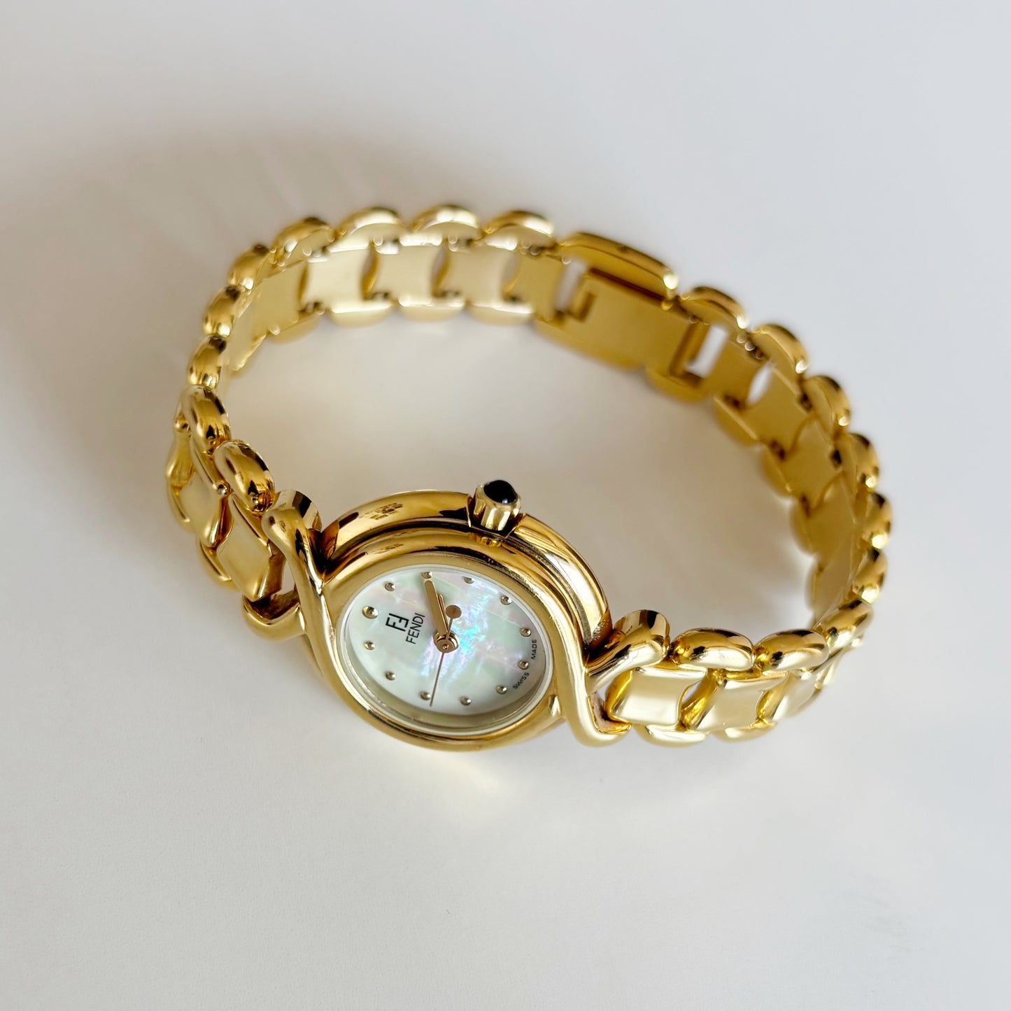 Fendi 1990s Seashell Dial Gold Plated Watch
