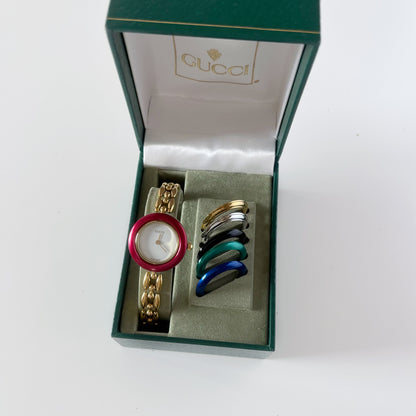 Gucci 1990s Interchangeable Bezel Gold Plated Watch with 6 bezels, case (160mm)