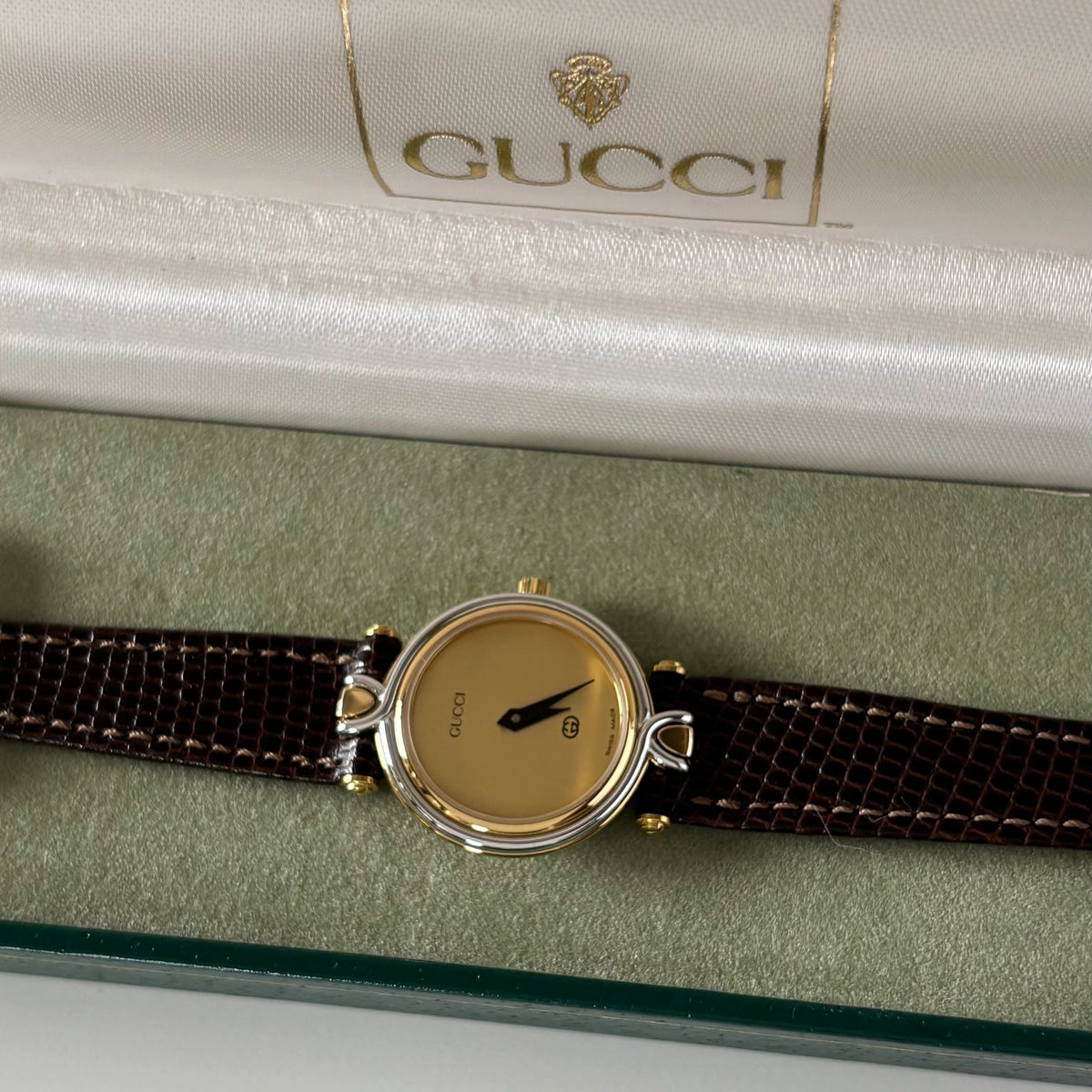 Gucci 1990s Gold Round Dial Two Tone Gold Plated Watch