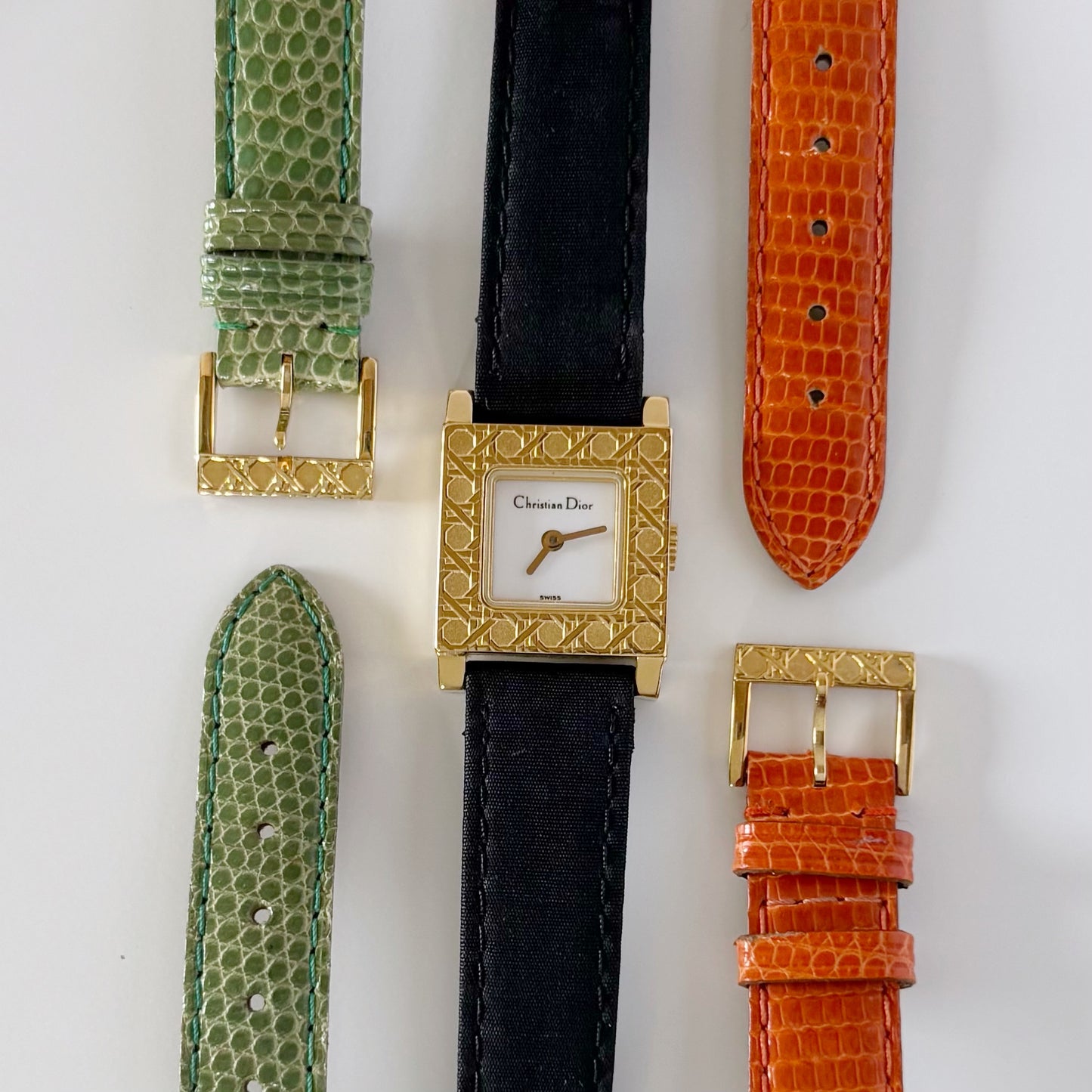 Dior 1990s La Parisienne Interchangeable Strap Gold Plated Watch with 3 straps
