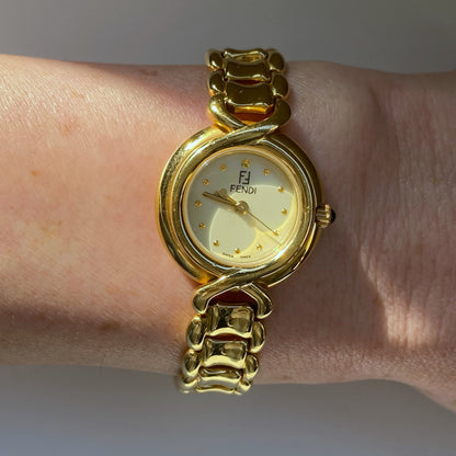 Fendi 1990s Seashell Dial Gold Plated Watch