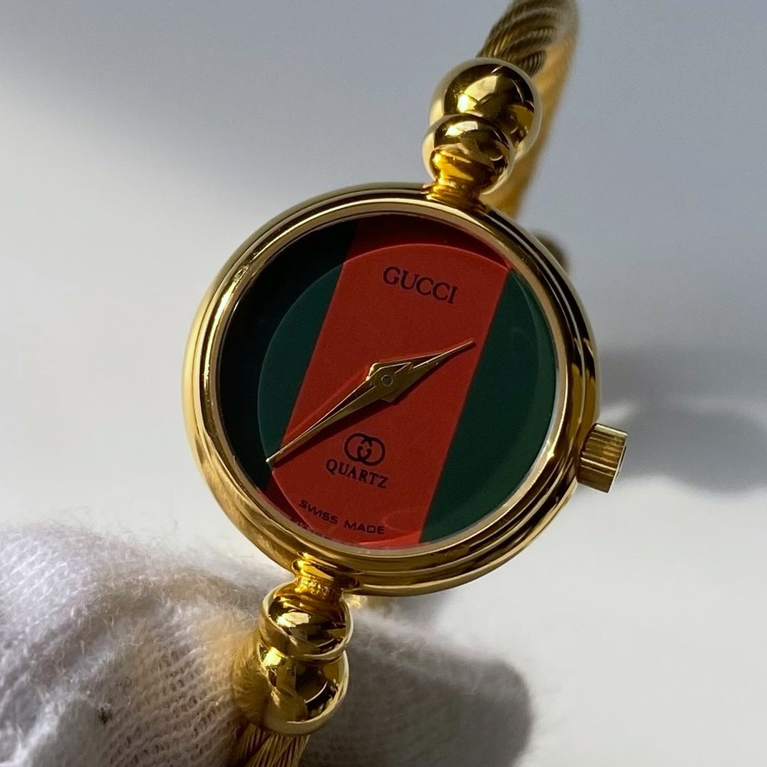 Gucci 1980s Gold Plated Cable Bangle Watch