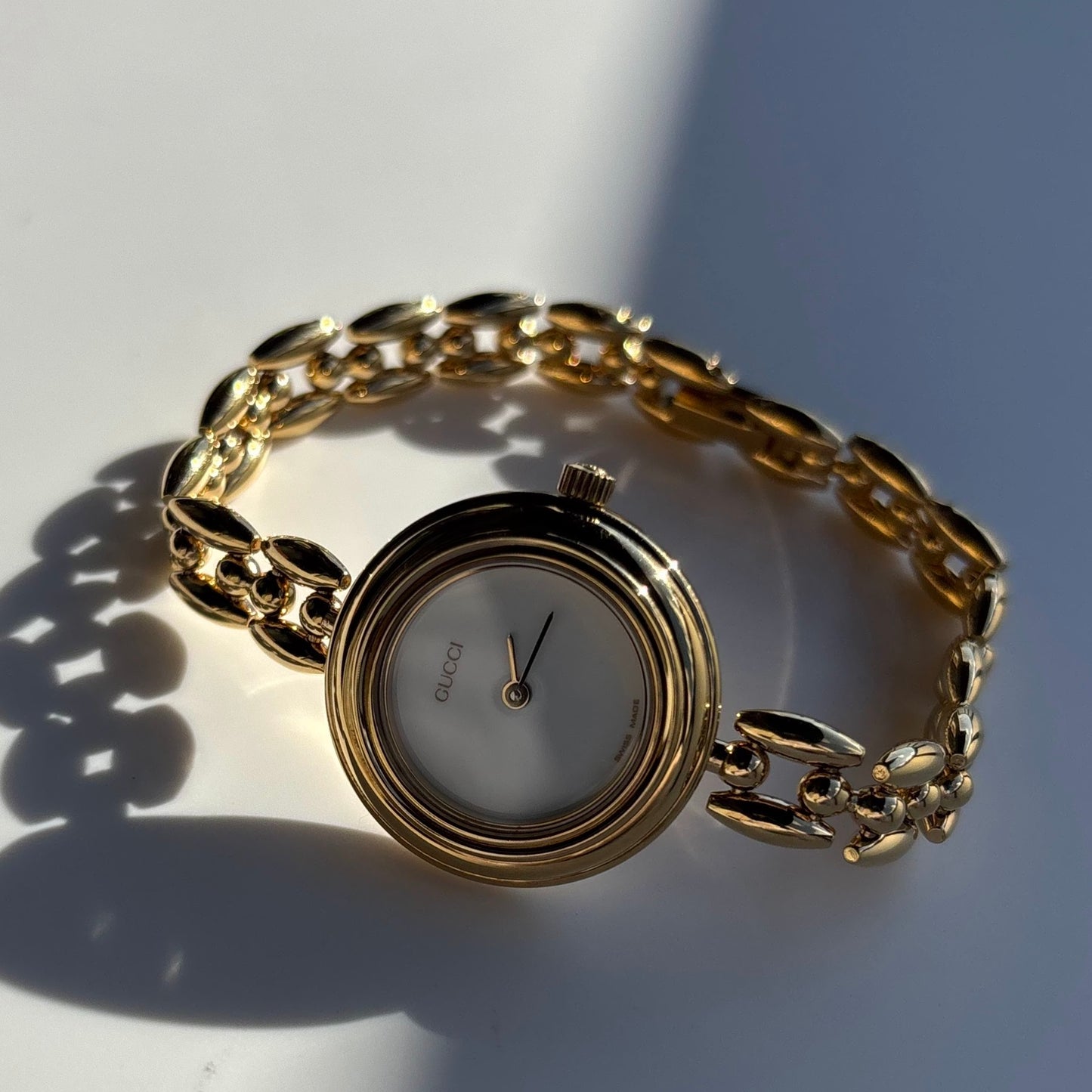 Gucci 1990s Interchangeable Bezel Gold Plated Watch with 6 bezels, case (167mm)