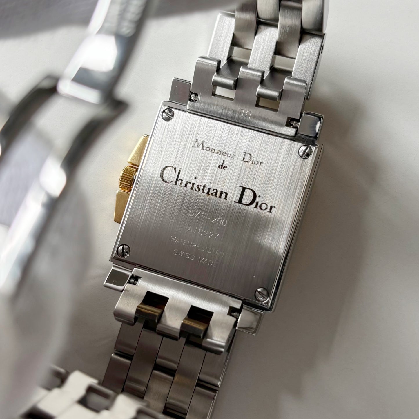 Dior 1990s Monsieur De Dior Navy Square Dial Two Tone Watch (Large)
