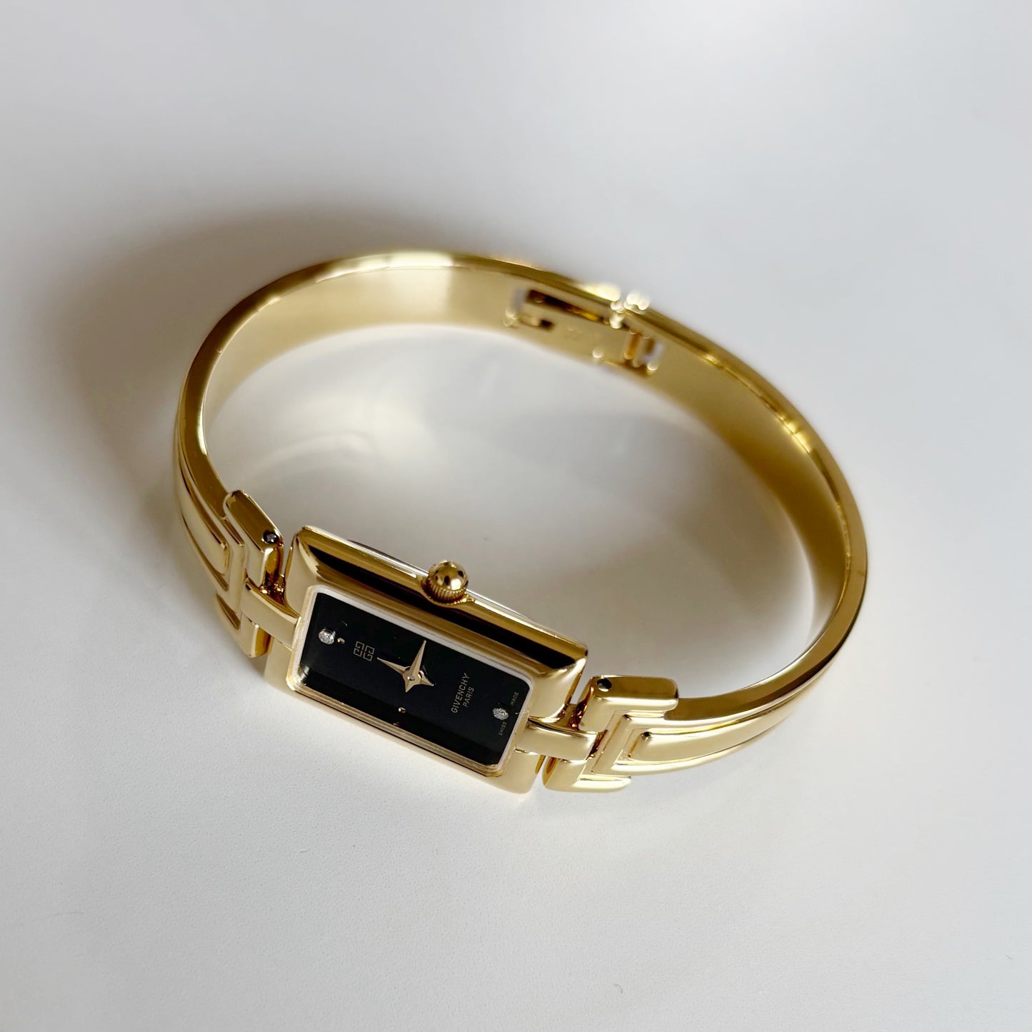 Givenchy 1990s Black Dial Gold Plated Bangle Watch