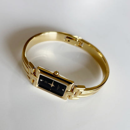 Givenchy 1990s Black Dial Gold Plated Bangle Watch