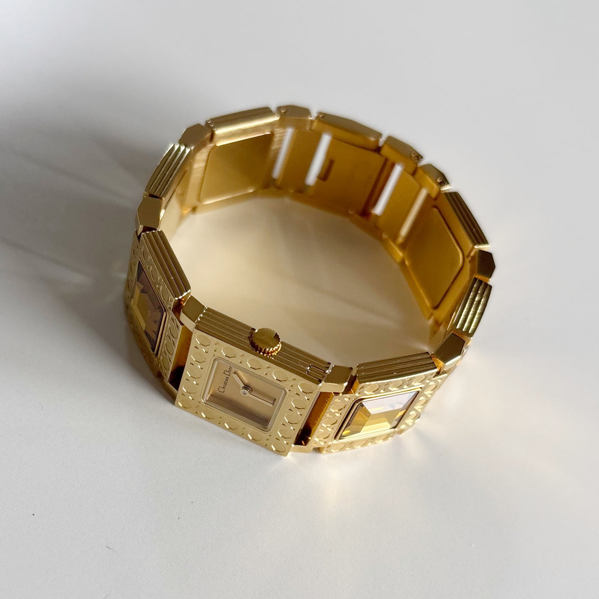 Dior 1990s Square Dial Interchangeable Strap Gold-Plated Watch