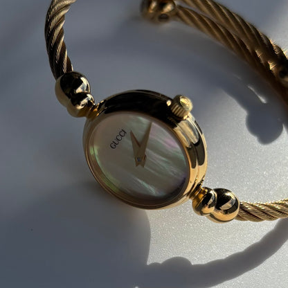 Gucci 1990s Seashell Dial Gold Plated Cable Bangle Watch