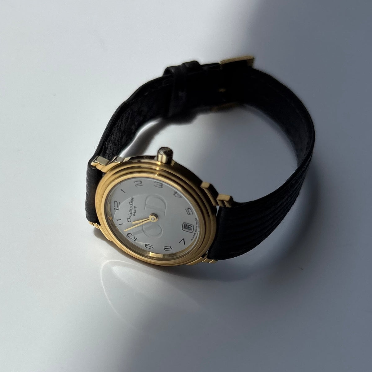 Dior 1990s Date Round Dial Gold Plated Watch