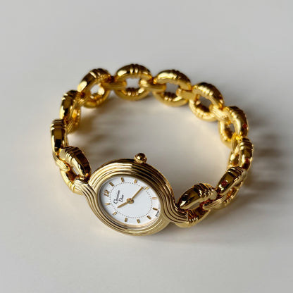 Dior 1990s Round Dial Interchangeable strap Gold Plated Watch with 3 straps, case