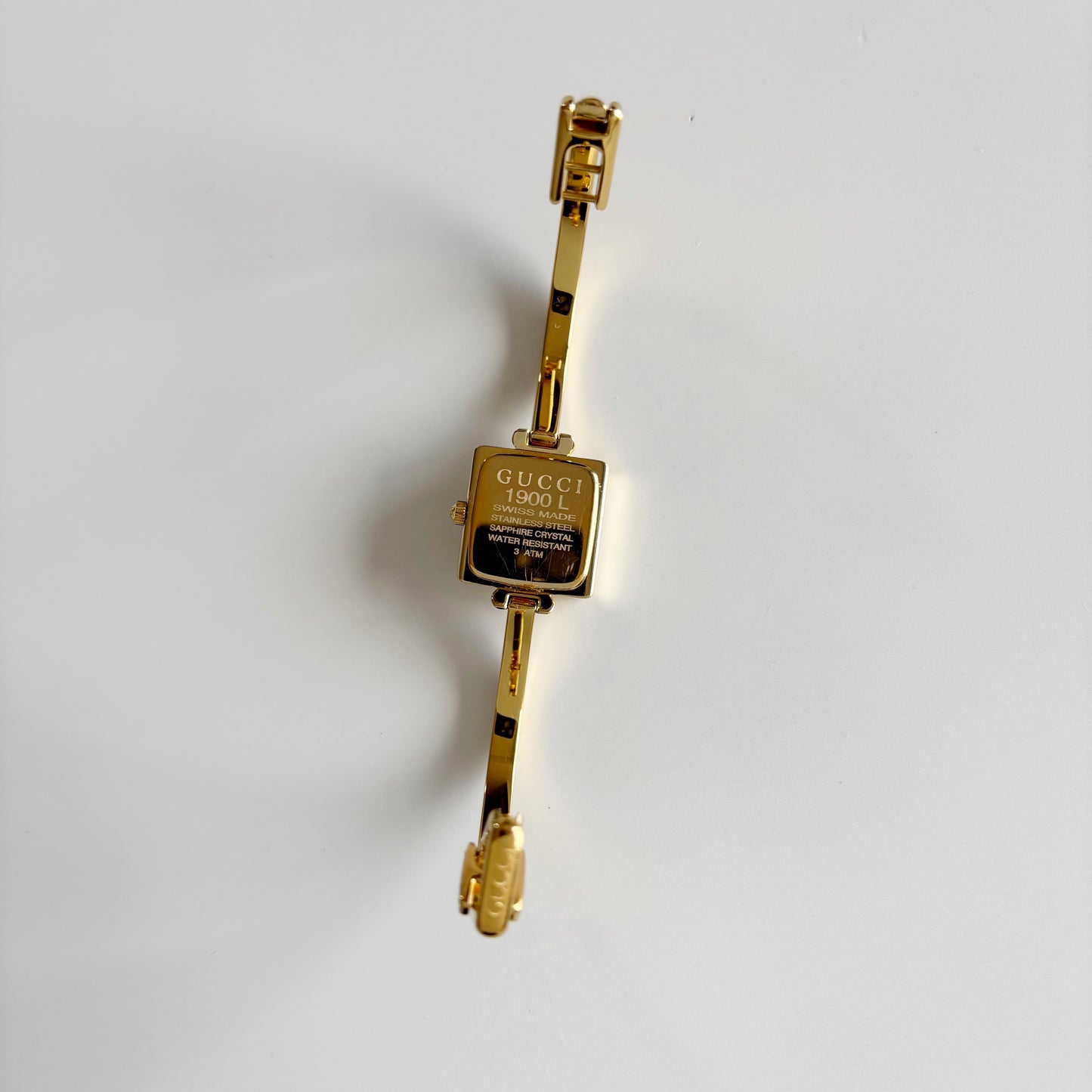 Gucci 1990s Square Dial Gold Plated Bangle Watch